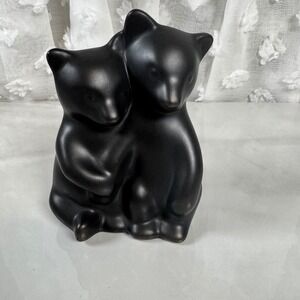Vintage Pigeon Forge Pottery Hugging Black Bears Figurine Bear Cubs Matte Glaze
